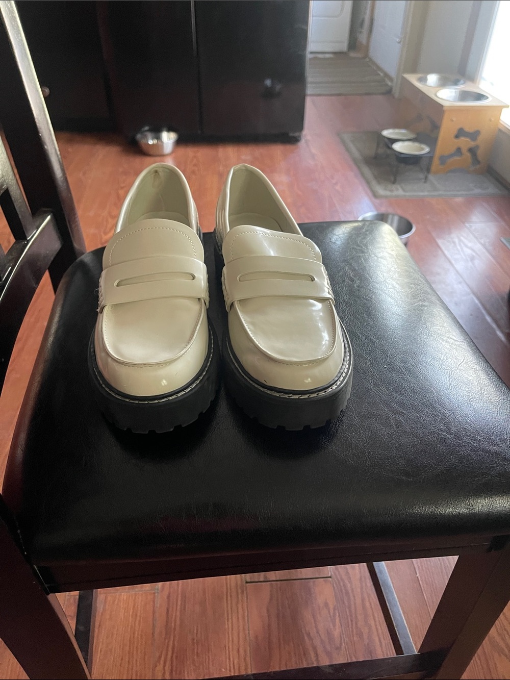 Calvin Klein Cream Platform Penny Loafers with Black Lug Sole